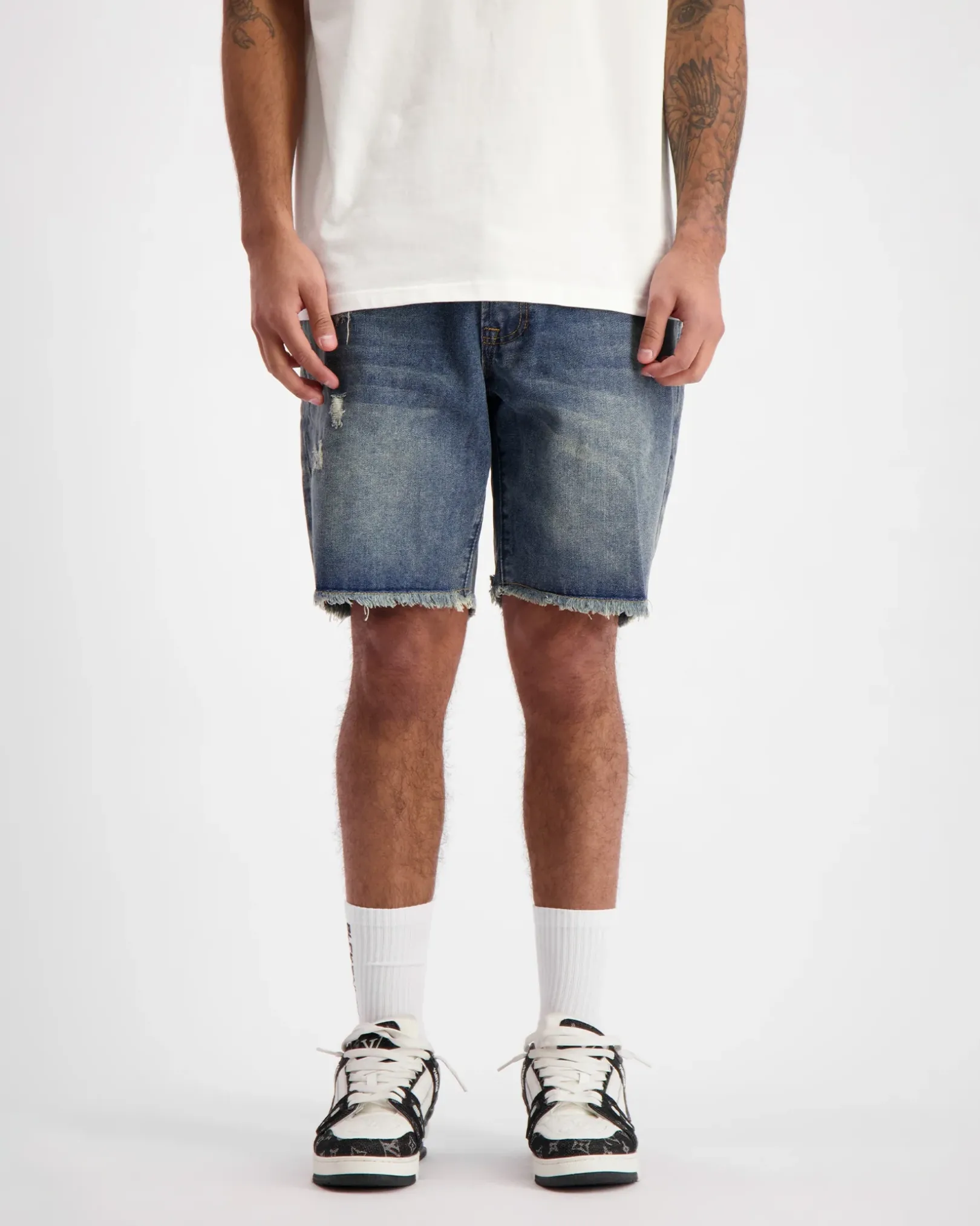 CUT OFF DENIM SHORTS | Donkerblauw
