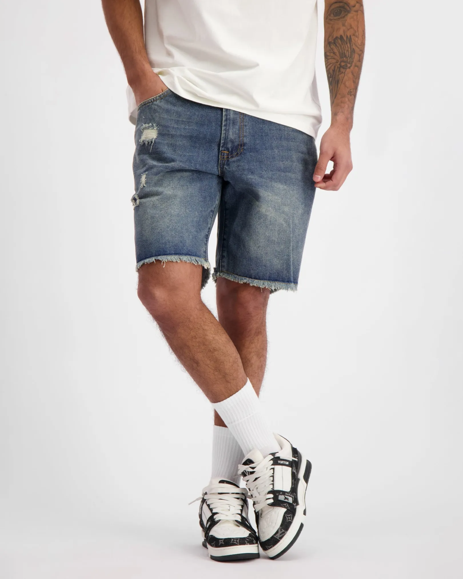 CUT OFF DENIM SHORTS | Donkerblauw