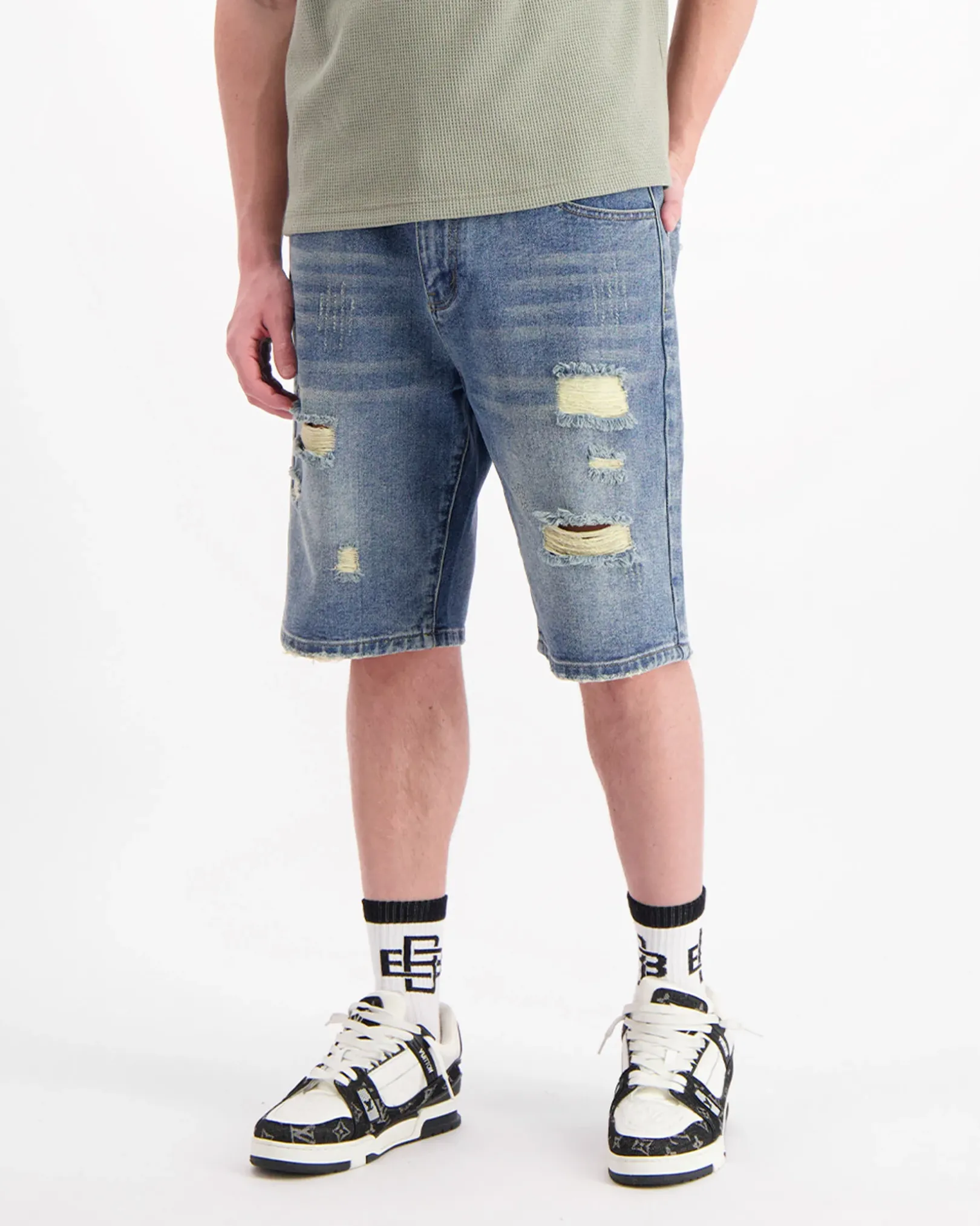 DISTRESSED DENIM SHORTS | Blauw