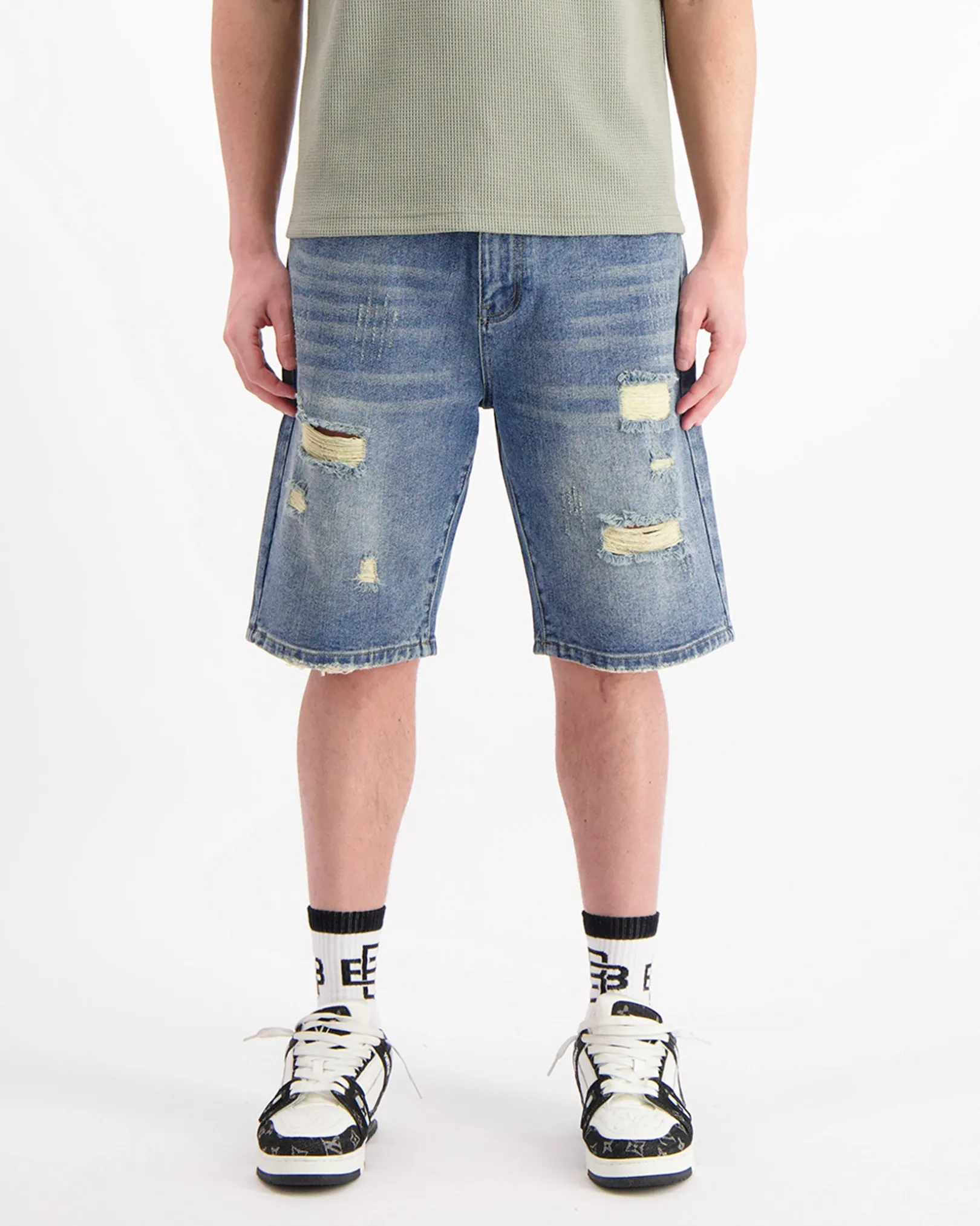DISTRESSED DENIM SHORTS | Blauw