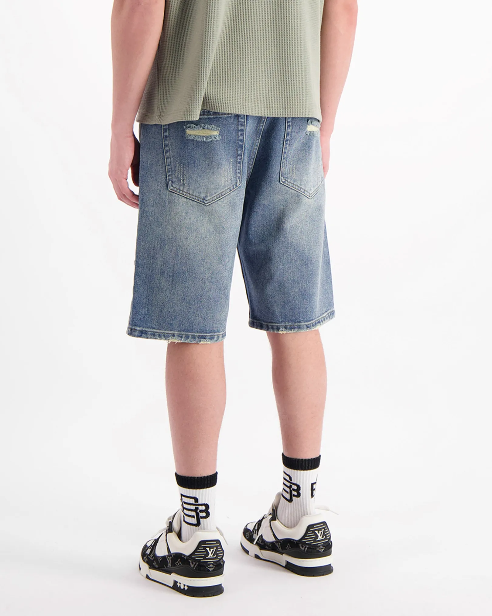 DISTRESSED DENIM SHORTS | Blauw