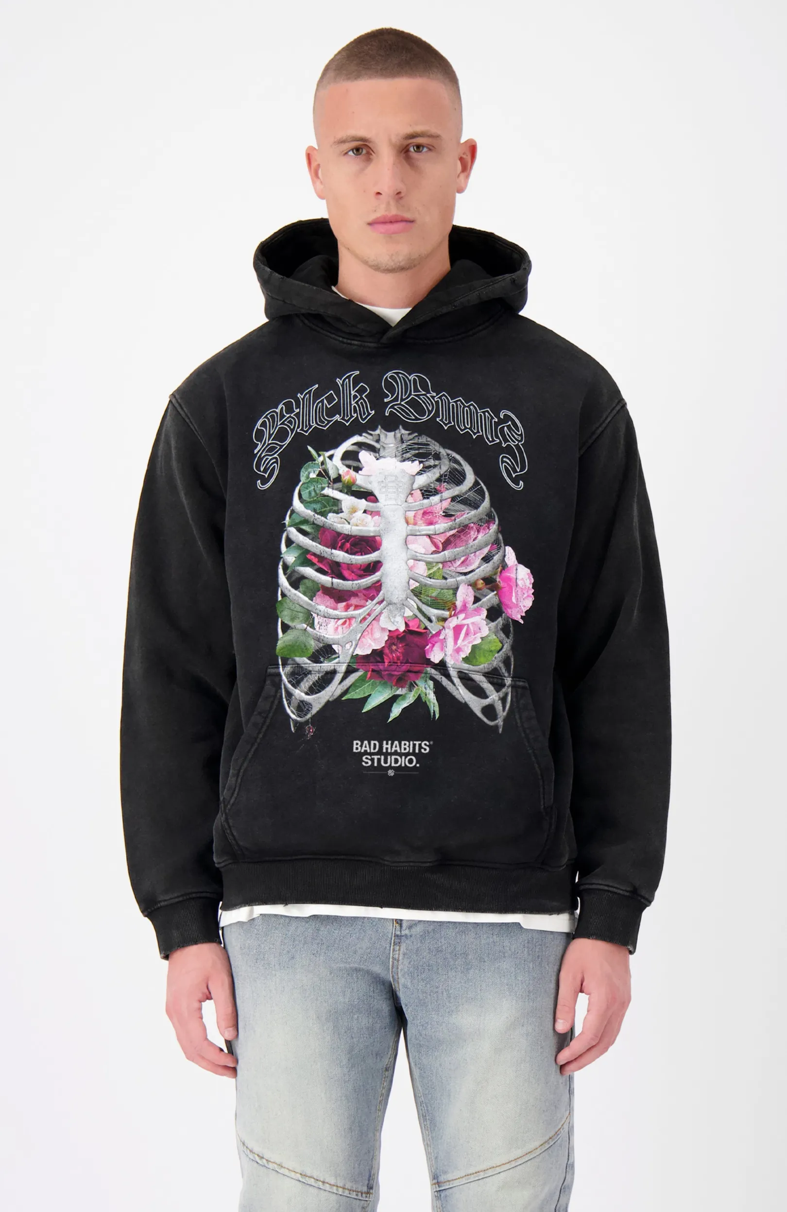RIBCAGE HOODIE | Zwart gewassen