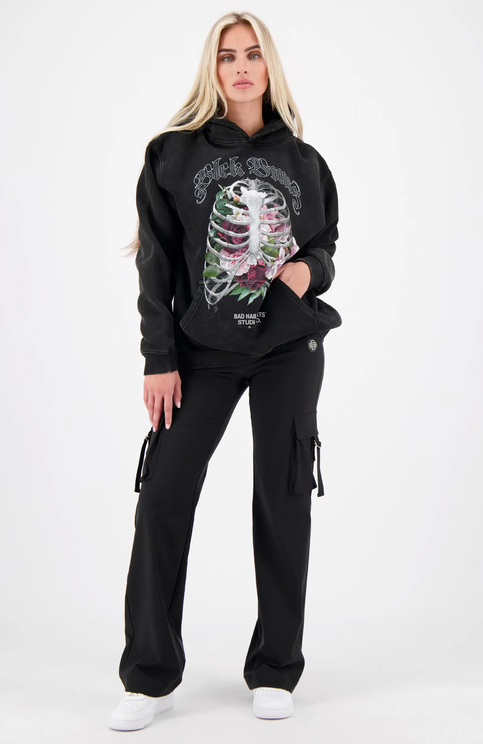 RIBCAGE HOODIE | Zwart gewassen